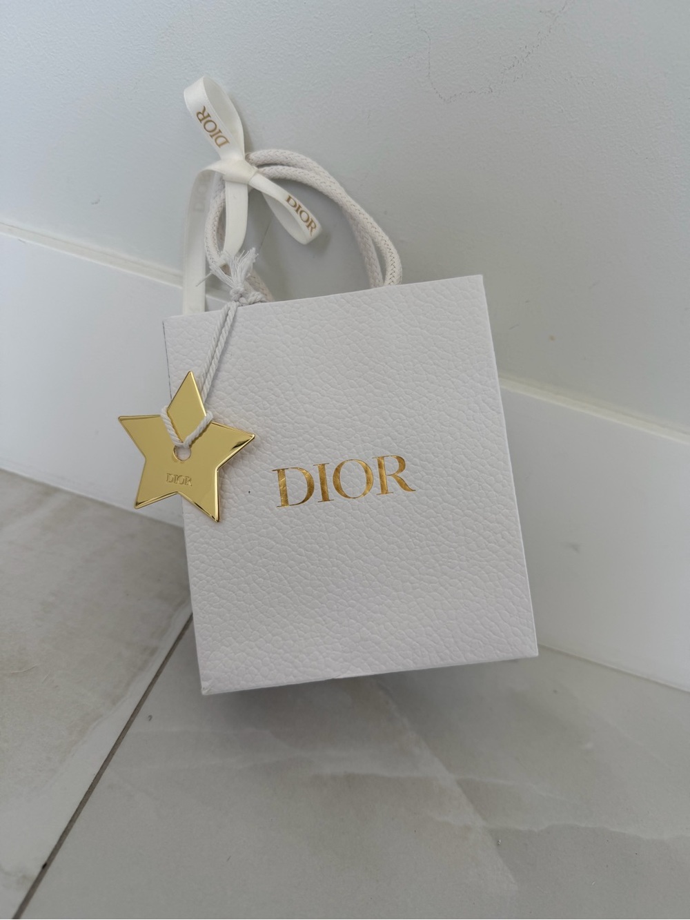 Dior Petite Gift Bag with Logo Gold Star Charm Logo Ribbon & Tissue Paper